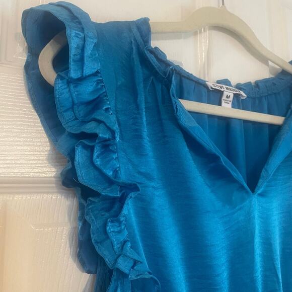 Steve Madden Prairie Dreams Satin Dress Size Medium Aruba Blue - Picture 5 of 12
